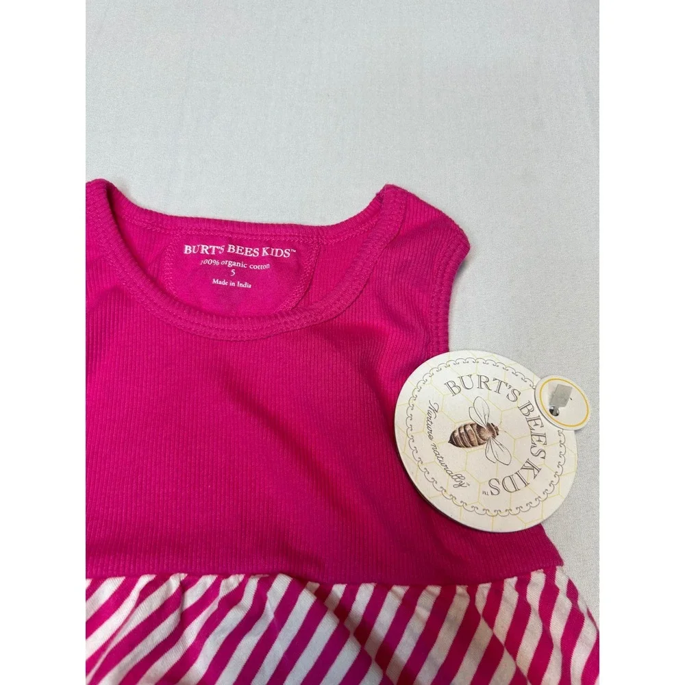 Burts Bees Kids Pink Striped Organic Cotton Maxi Dress Size 5 NWT